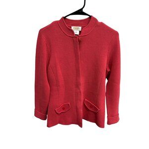 Talbots Petites Red Silk Blend Textured Cardigan Jacket Buttoned Pockets Sz PS